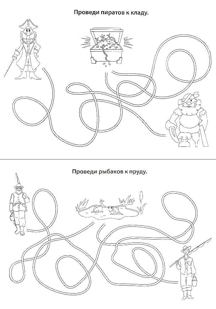 Coloring Guide your pirates to the treasure. Category mazes. Tags:  treasure, pirate.