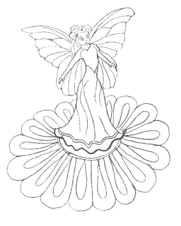 Coloring Fairy on a flower. Category fairy. Tags:  fairy.