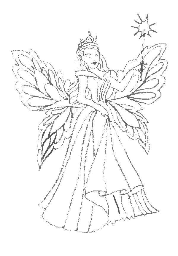 Coloring Fairy with magic wand. Category fairy. Tags:  fairy, magic wand.