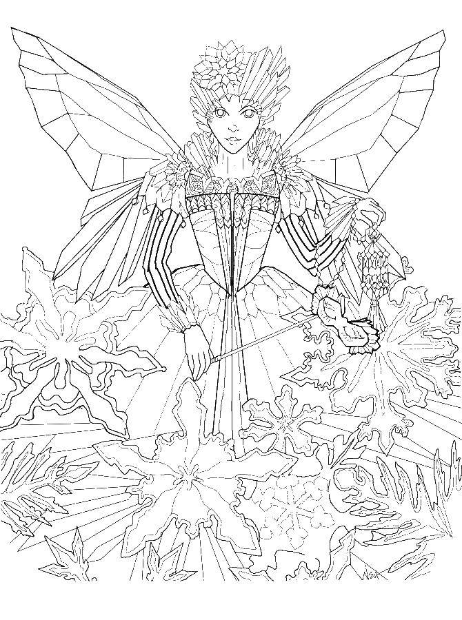 Coloring Fairy of snowflakes. Category fairy. Tags:  fairy, snowflakes.