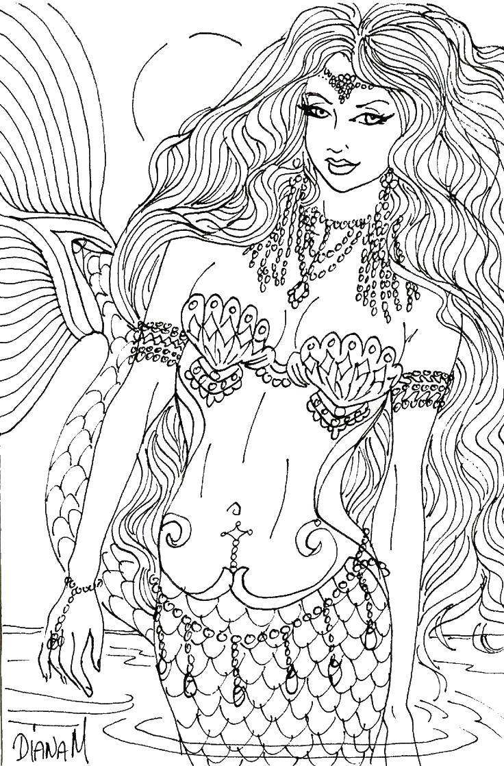 Coloring Mermaid. Category Fantasy. Tags:  mermaid, fish, sea, tale.