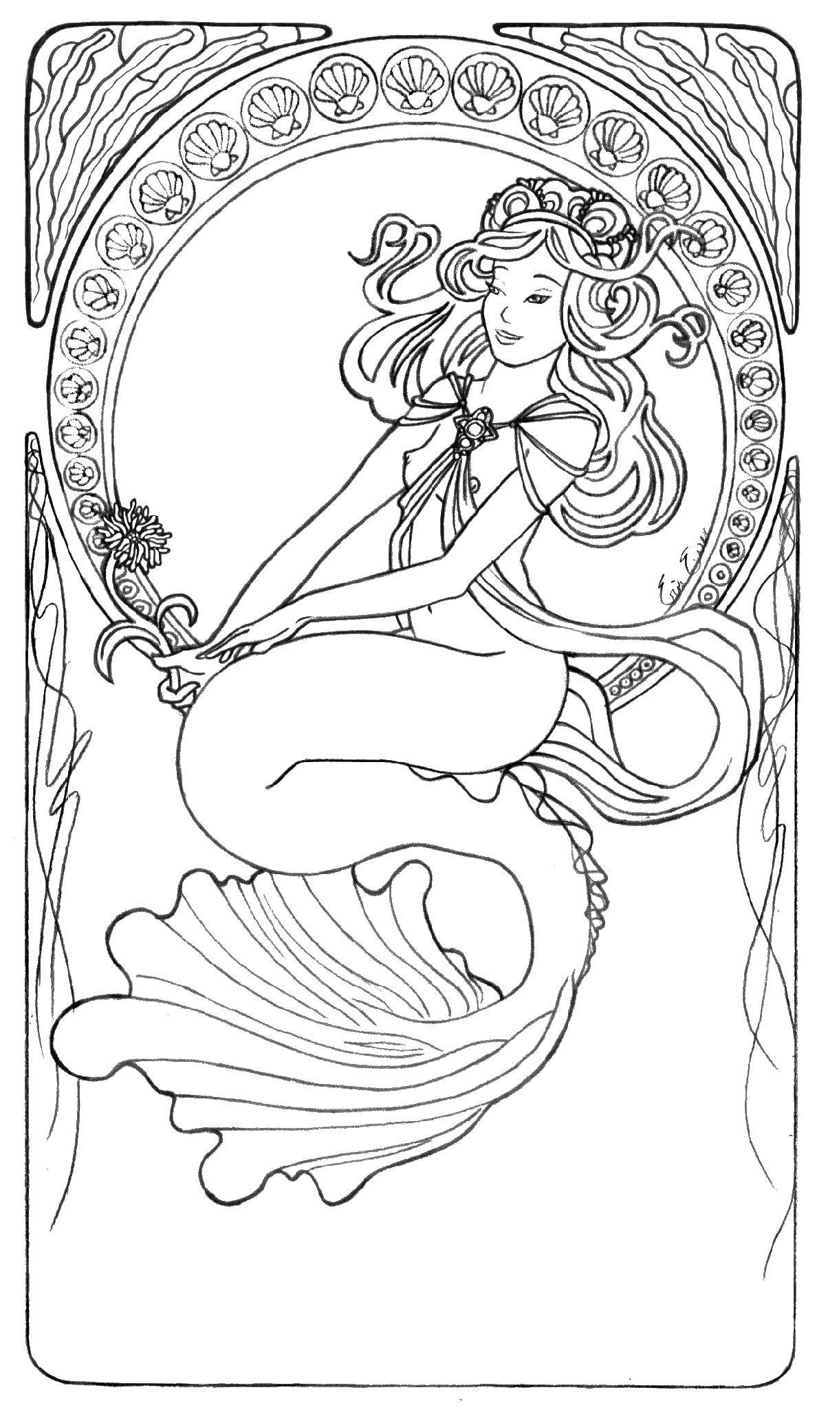 Coloring Mermaid. Category Fantasy. Tags:  fantasy, mermaid, water, fairy tale.