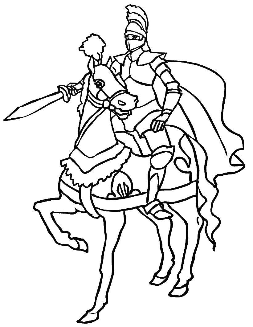 Розмальовки  Лицар на коні. Завантажити розмальовку лицар, кінь, обладунки.  Роздрукувати ,Лицарі,