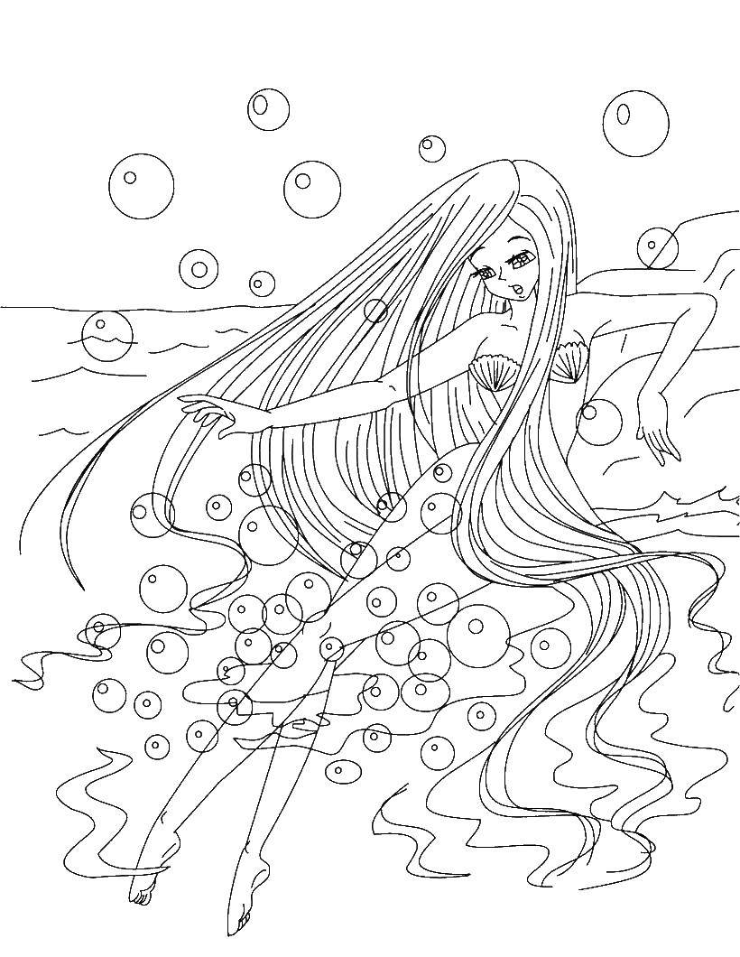 Coloring Mermaid. Category Fantasy. Tags:  fantasy, mermaid, sea.