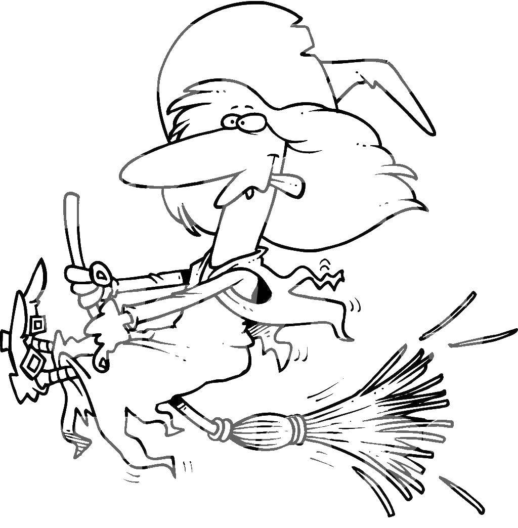 Coloring Witch on a broom. Category witch. Tags:  that old woman, witch, broom.