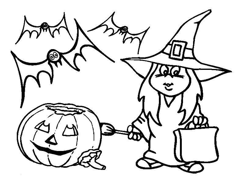 Coloring Witch with pumpkin on Halloween. Category Halloween. Tags:  witch, Halloween.