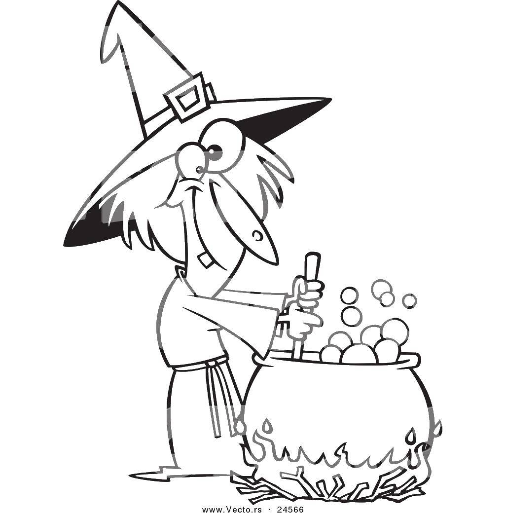 Coloring Witch near the boiler. Category witch. Tags:  that old woman, witch, cauldron.