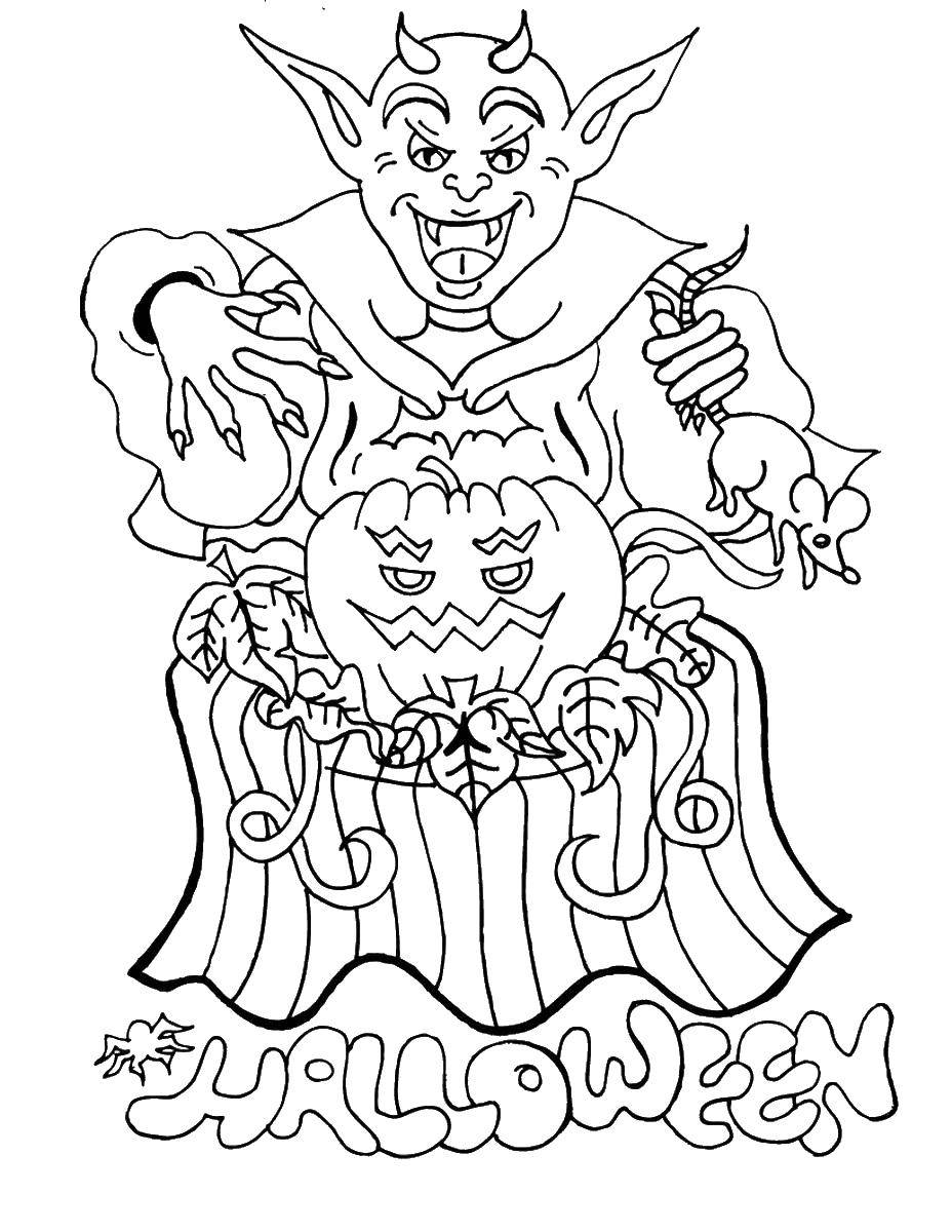Coloring Monster and the pumpkin for Halloween. Category Halloween. Tags:  witch, Halloween.