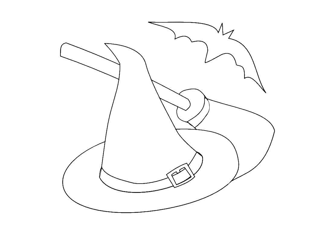Coloring Hat and broom. Category witch. Tags:  witch, hat, broom.