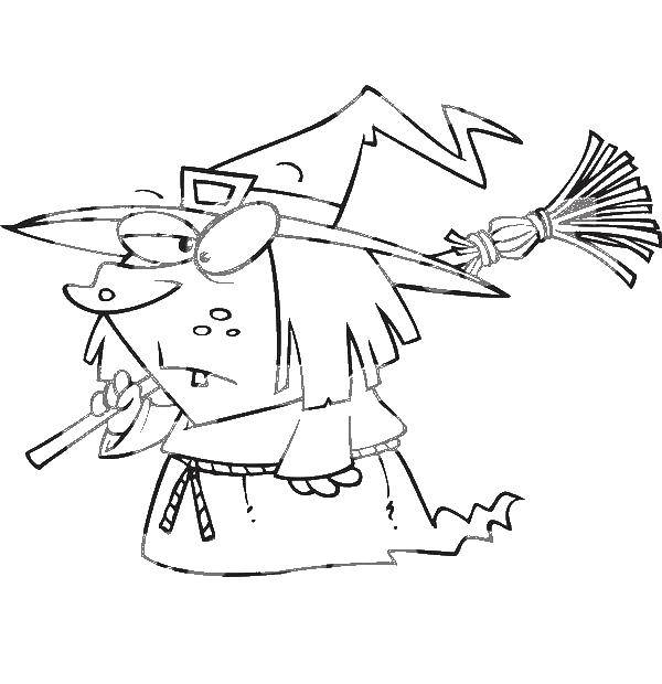 Coloring The tired witch. Category witch. Tags:  Halloween, witch, night, broom.