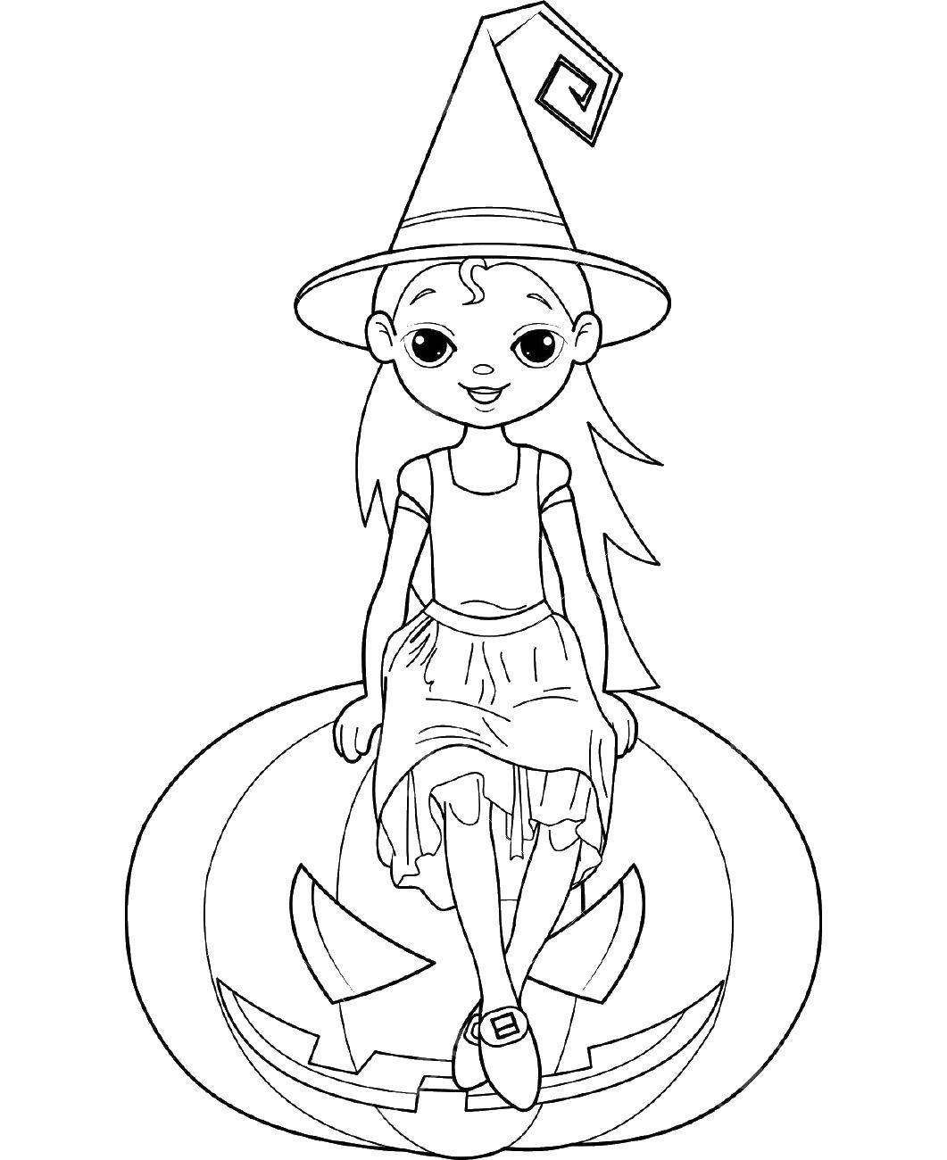 Coloring The witch sits on a pumpkin. Category witch. Tags:  witch, pumpkin.