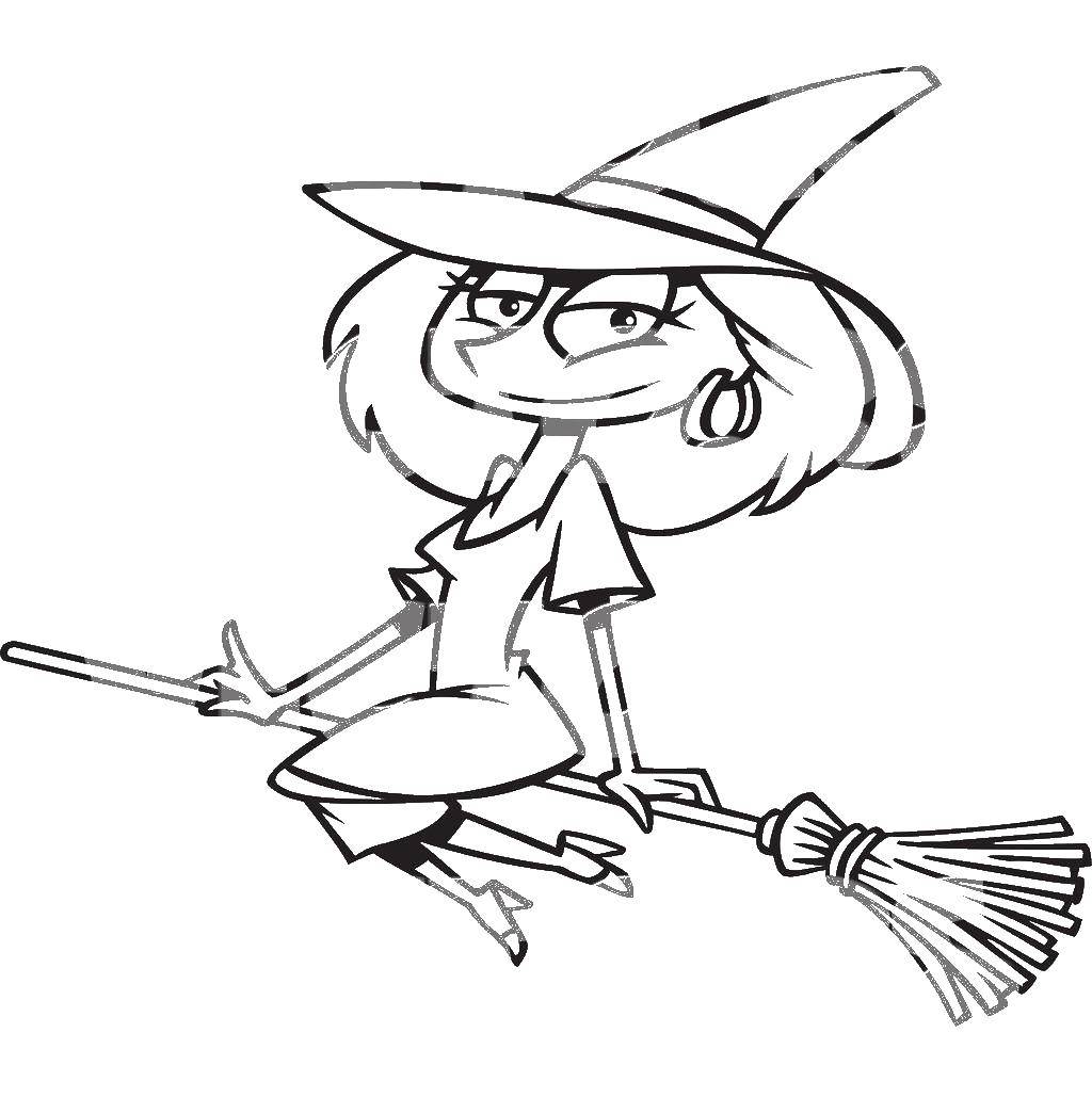 Coloring Vedmochka. Category witch. Tags:  Halloween, witch, night, broom.