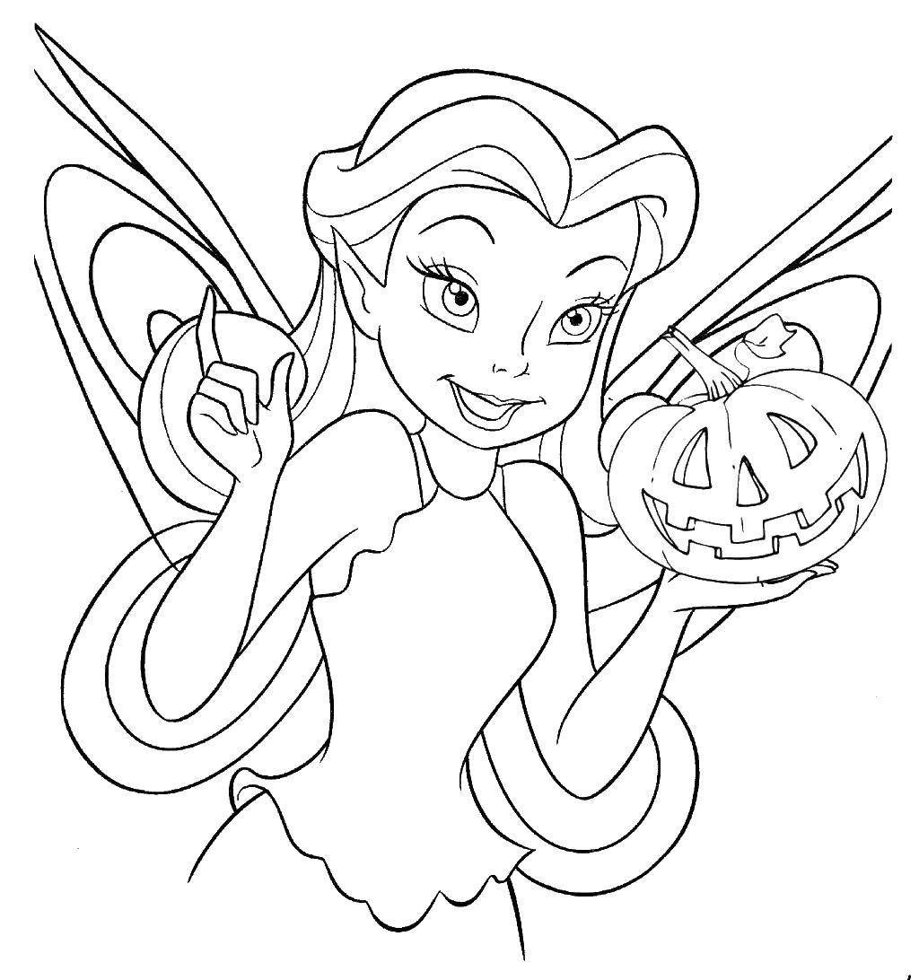Coloring Fairy with pumpkin. Category Halloween. Tags:  Halloween, pumpkin, fairy.