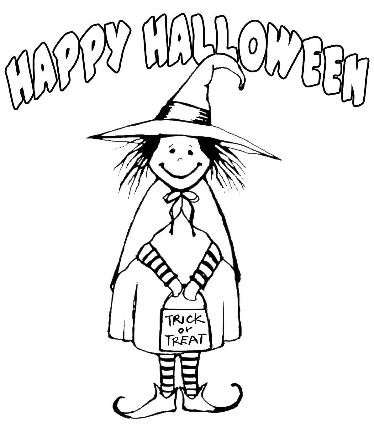 Coloring Happy Halloween. Category witch. Tags:  Halloween, witch.