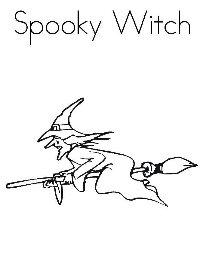 Coloring Witch flying on a broom. Category witch. Tags:  Halloween, witch, night, broom.