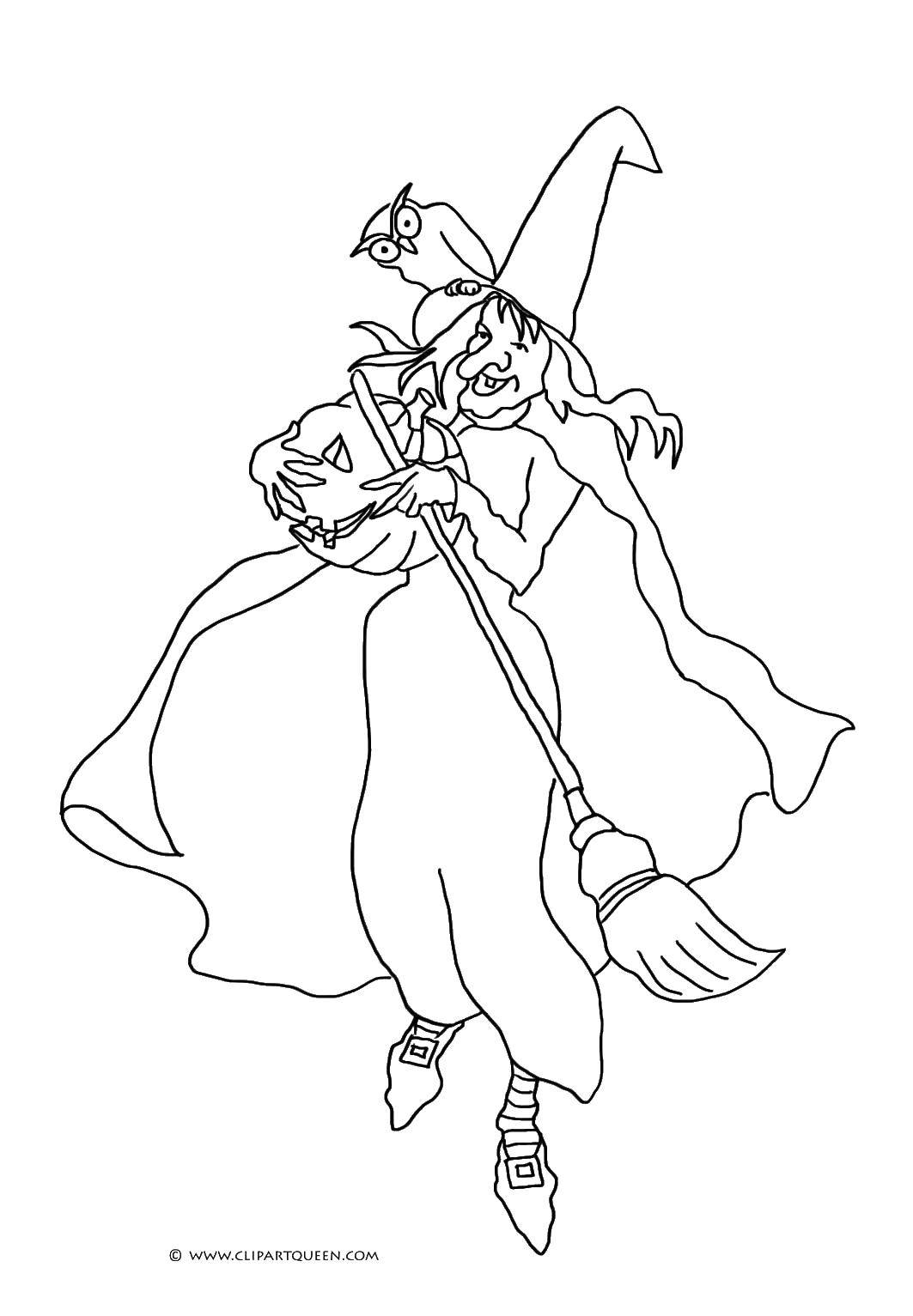 Coloring Witch with broom. Category witch. Tags:  that old woman, witch, broom.
