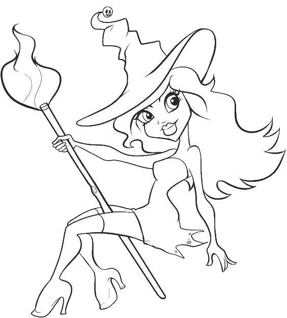 Coloring Witch on a broom. Category witch. Tags:  the witch, the girl, broom.