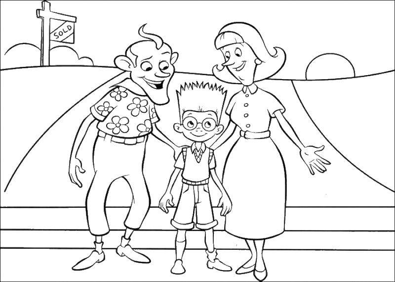 Coloring Lewis with his parents. Category meet the Robinsons. Tags:  Lewis, the parents, the Robinsons.