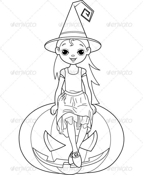 Coloring The witch sits on a pumpkin. Category witch. Tags:  witch, Halloween, pumpkin.