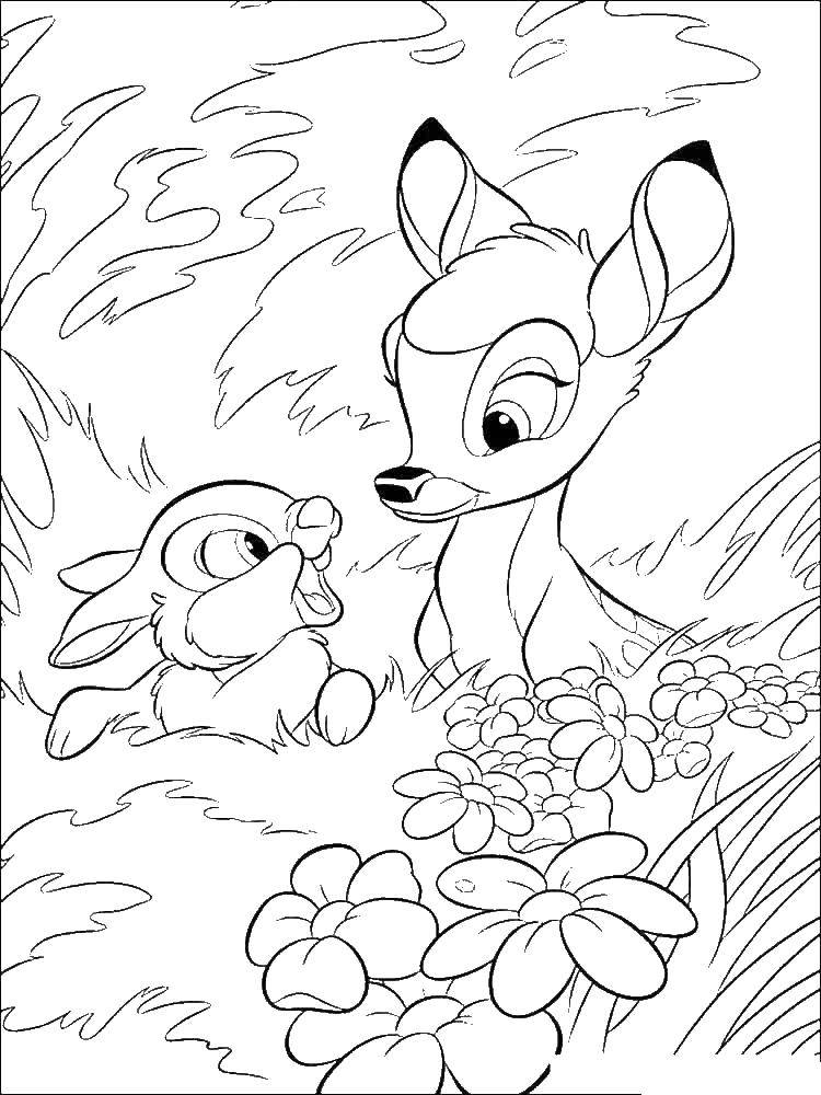 Coloring Bambi and thumper the Bunny. Category Bambi. Tags:  Bambi, thumper the Bunny.