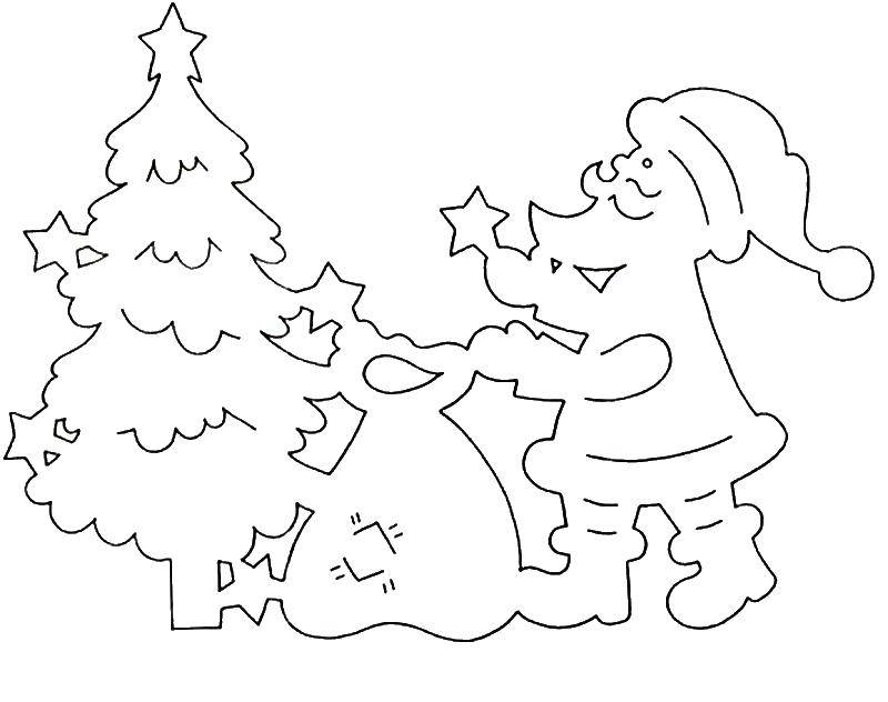 Coloring Santa Claus dresses up Christmas tree. Category snow. Tags:  Santa Claus.
