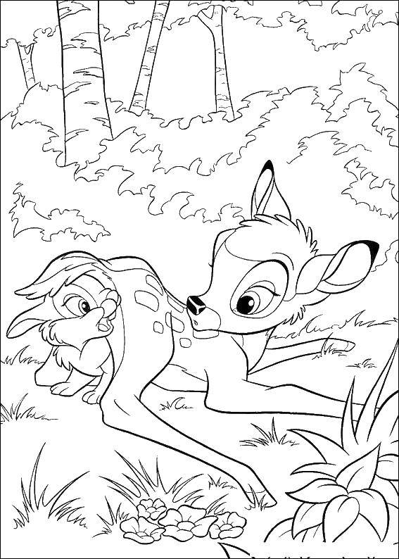 Coloring Cartoon Bambi. Category Bambi. Tags:  Bambi, cartoon, deer, rabbit.
