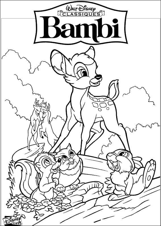 Coloring The deer Bambi and other animals. Category Bambi. Tags:  Bambi, cartoon, deer.