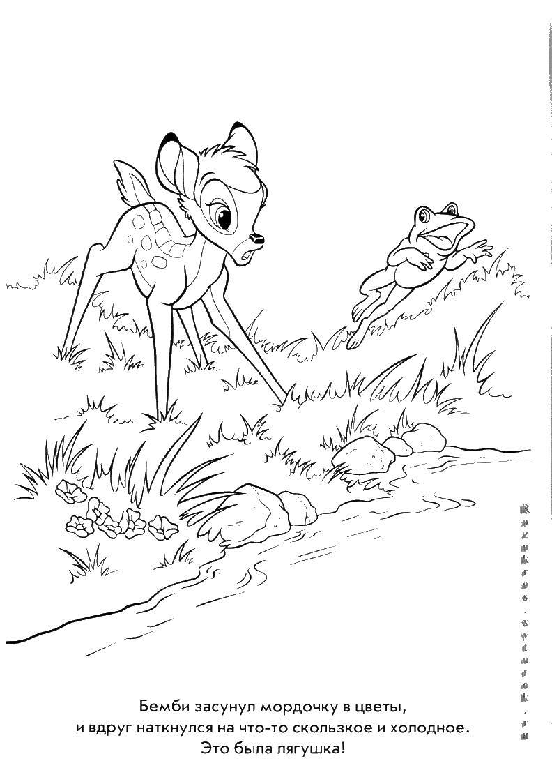 Coloring Cartoon Bambi. Category Bambi. Tags:  Bambi, cartoon, deer, frog.