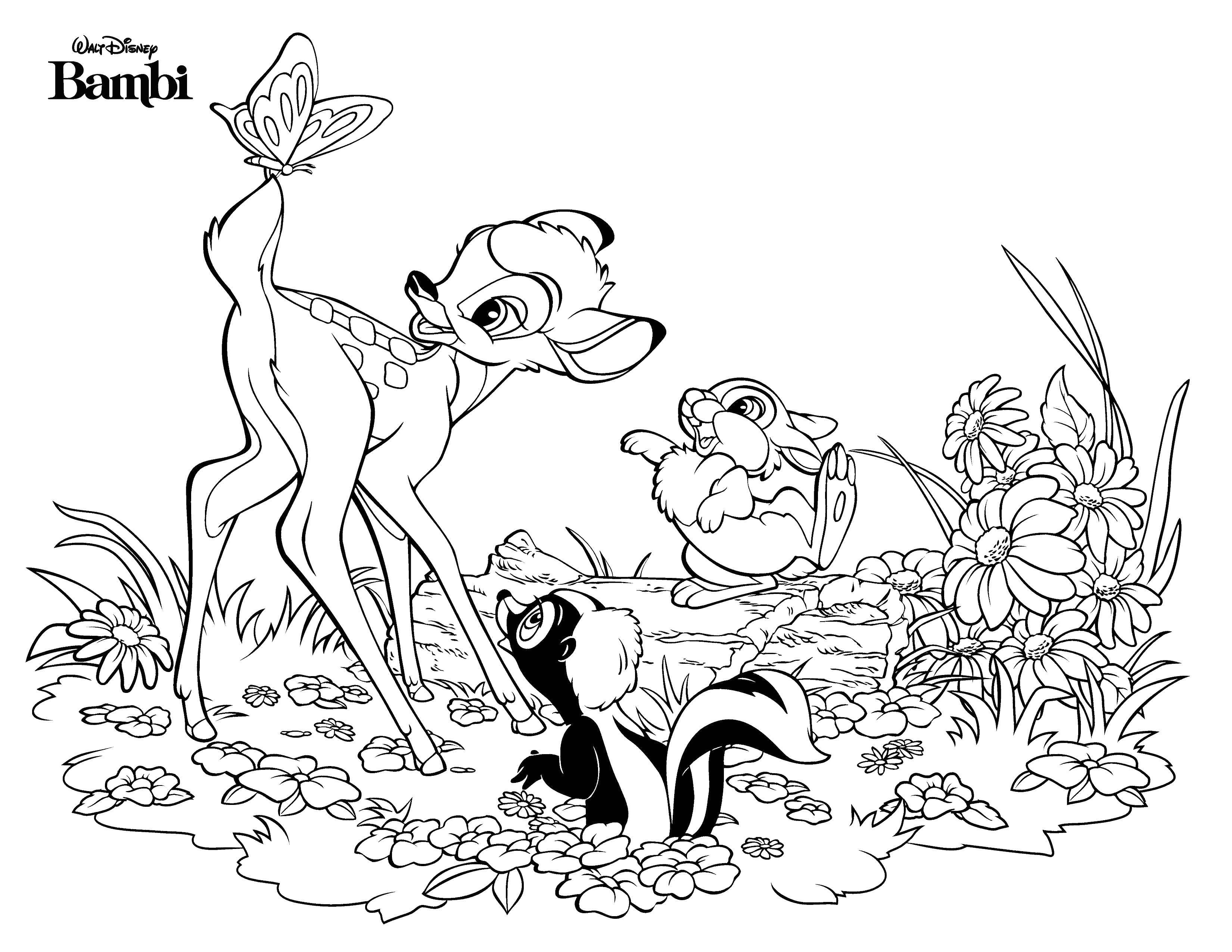 Coloring Cartoon Bambi. Category Bambi. Tags:  Bambi, cartoon, deer, Bunny, skunk.