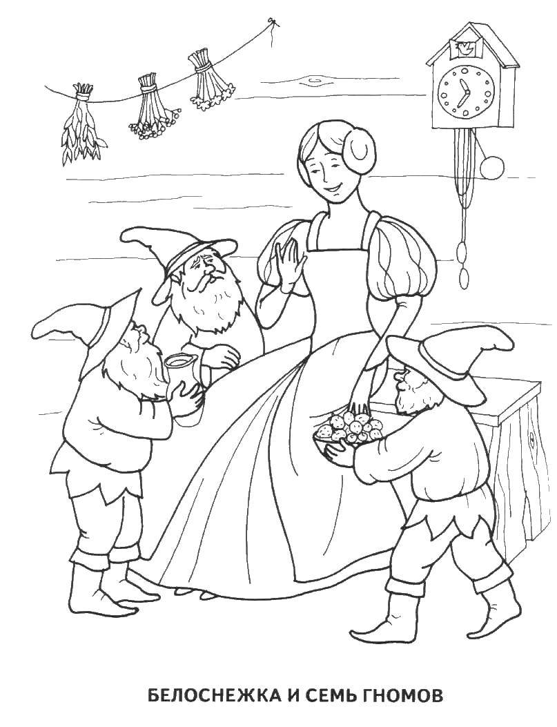 Coloring Snow white and the seven dwarfs. Category Fairy tales. Tags:  Princess , fairy tale, Snow white, the seven dwarfs.