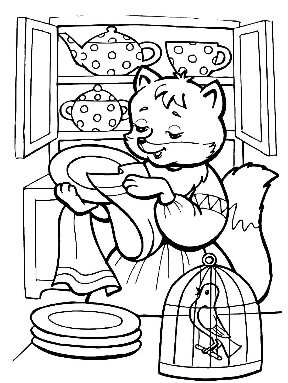 Coloring Fox is waiting for pie in guests. Category Fox and the crane. Tags:  Tales, the Fox and the crane.