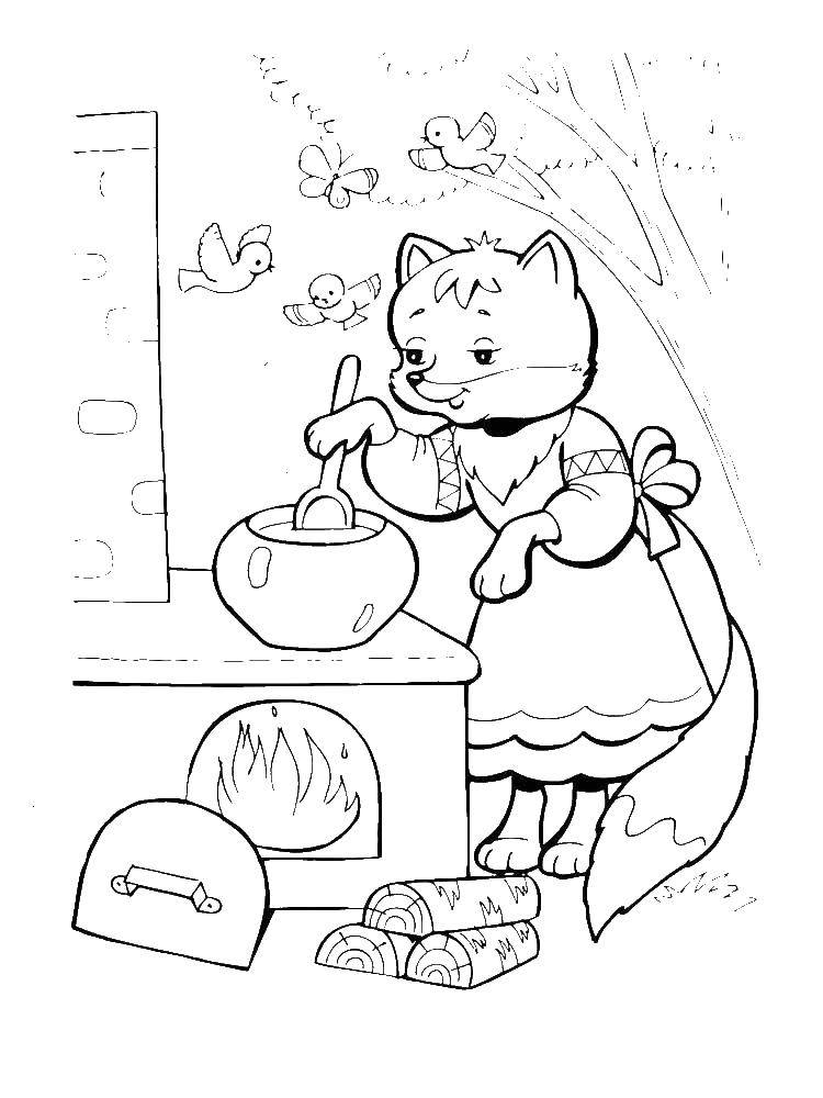 Coloring Fox is preparing a pie porridge. Category Fox and the crane. Tags:  Tales, the Fox and the Crane.