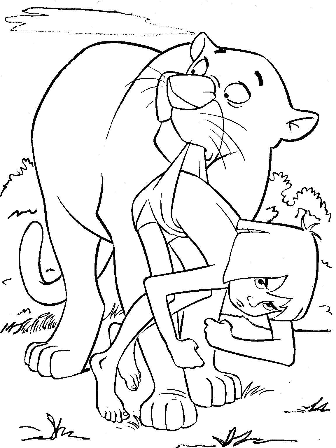 Название: Раскраска Маугли с львицей. Категория: Маугли. Теги: мультфильмы, Маугли, львица.