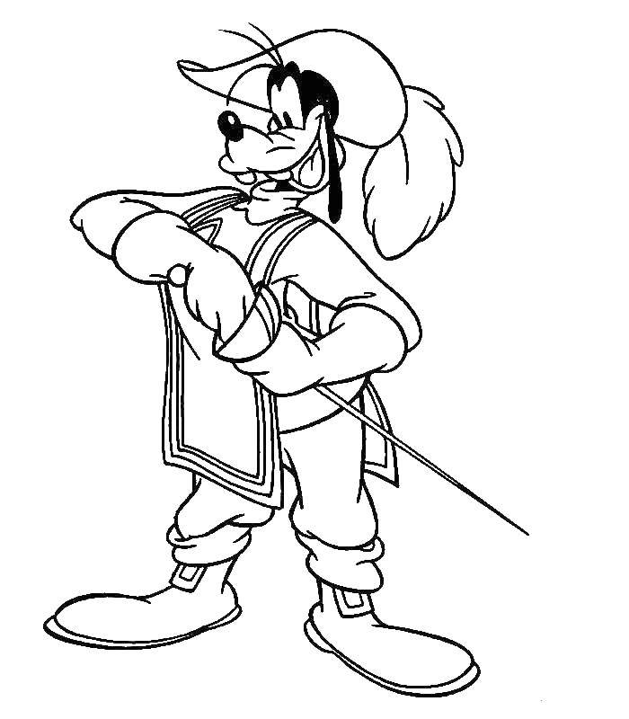 Coloring Goofy musketeer. Category Disney cartoons. Tags:  Disney, Mickey Mouse, Goofy.