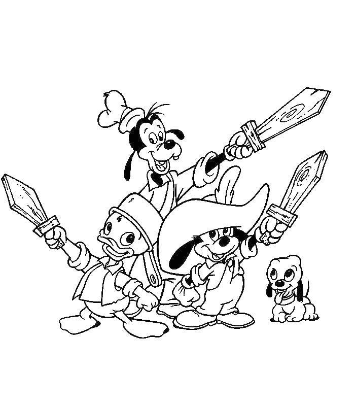 Coloring Mickey, Donald, Pluto and goofy. Category Disney cartoons. Tags:  Disney, Mickey Mouse, Donald Duck, Goofy, Pluto.