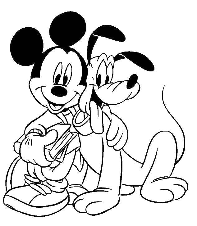 Coloring Mickey and Pluto. Category Disney cartoons. Tags:  Disney, Mickey Mouse, Pluto.