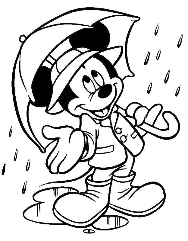 Coloring Mickey mouse under the rain. Category Disney cartoons. Tags:  Disney, Mickey Mouse.