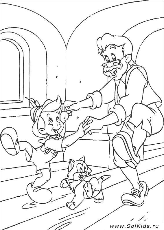 Coloring Pinocchio Carlo and dad. Category Pinocchio. Tags:  fairy tales, Pinocchio, Geppetto.