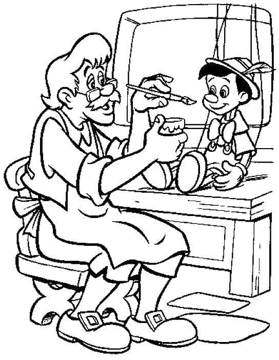 Coloring Pinocchio Carlo and dad. Category Pinocchio. Tags:  fairy tales , Pinocchio, cartoons, Papa Carlo.