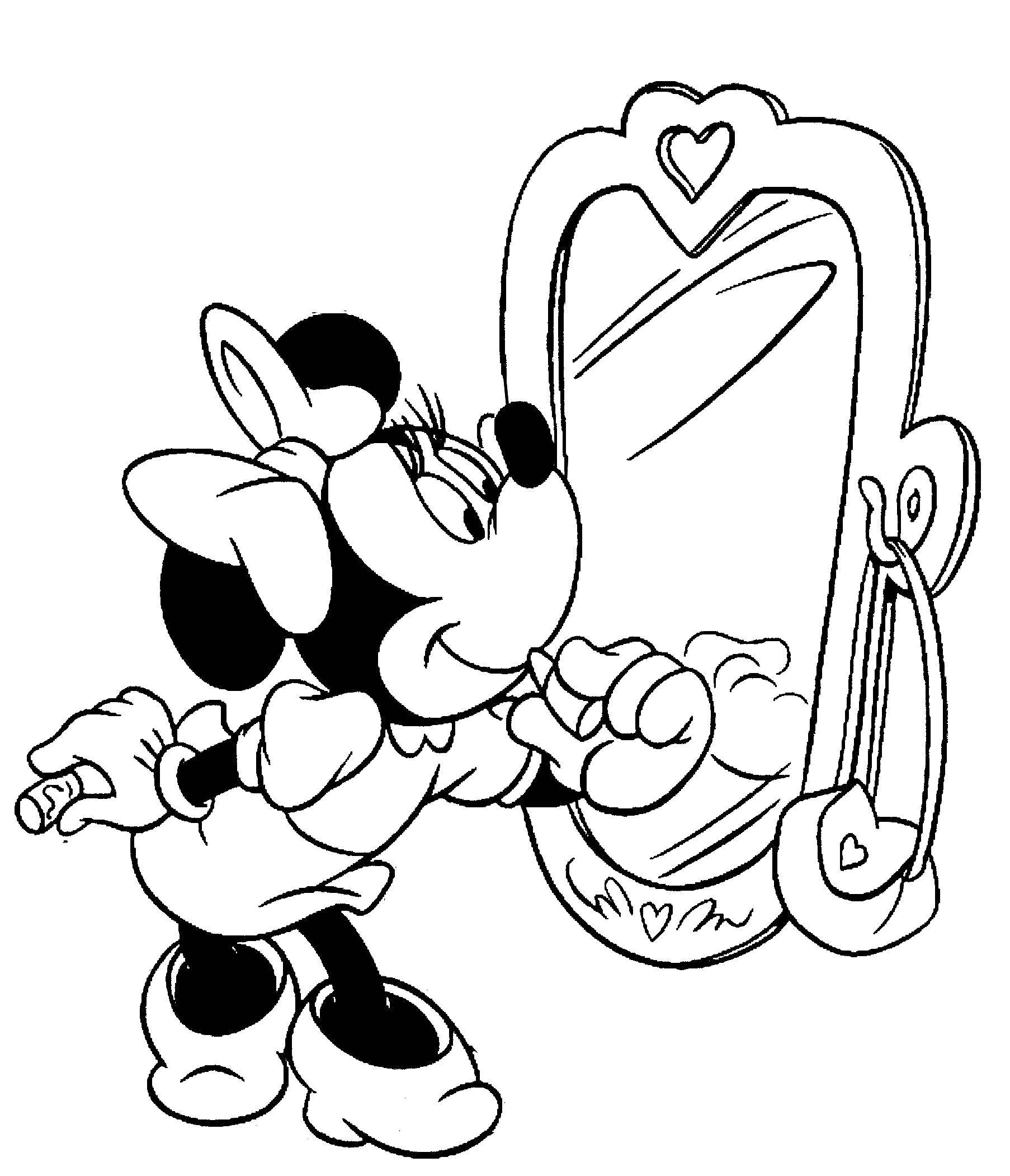 Coloring Minnie mouse preening. Category Disney cartoons. Tags:  Disney, Mickey Mouse, Minnie Mouse.