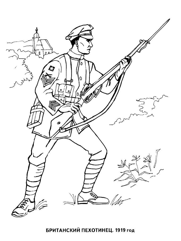 Coloring British infantryman. Category coloring. Tags:  soldiers , weapons, war, British infantry.