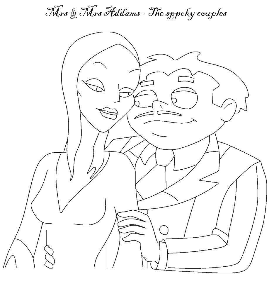 Coloring Mr. and Mrs. Addams. Category Family members. Tags:  Family, parents, children.
