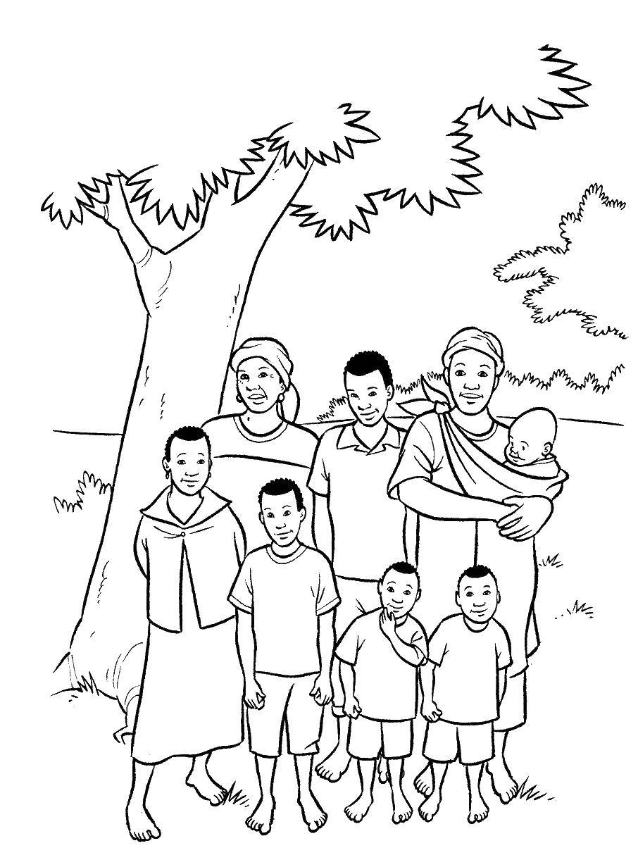 Coloring African happy family. Category Family members. Tags:  Family, parents, children.
