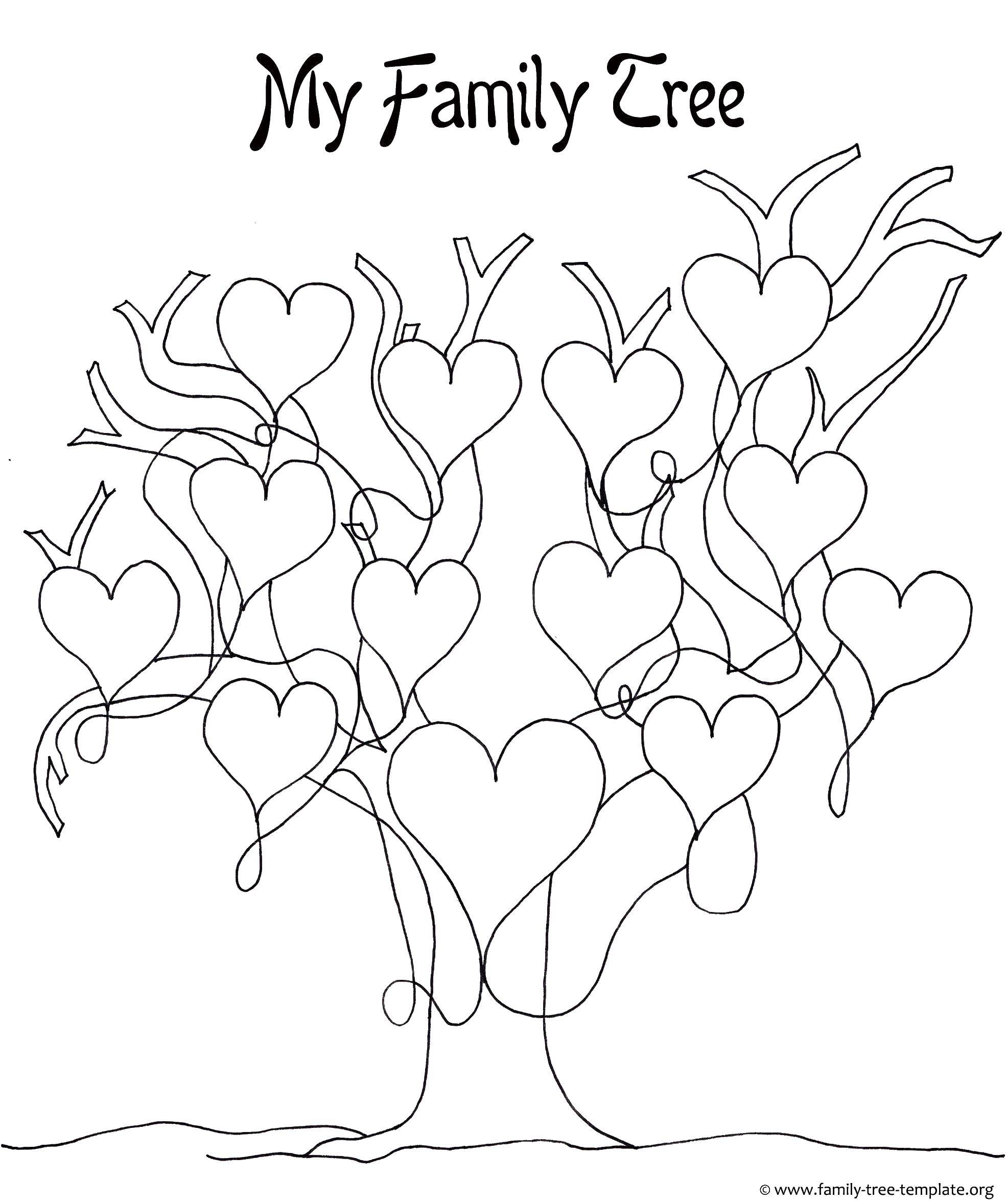Название: Раскраска Семейное дерево. Категория: Семейное дерево. Теги: семейное дерево, сердечки.