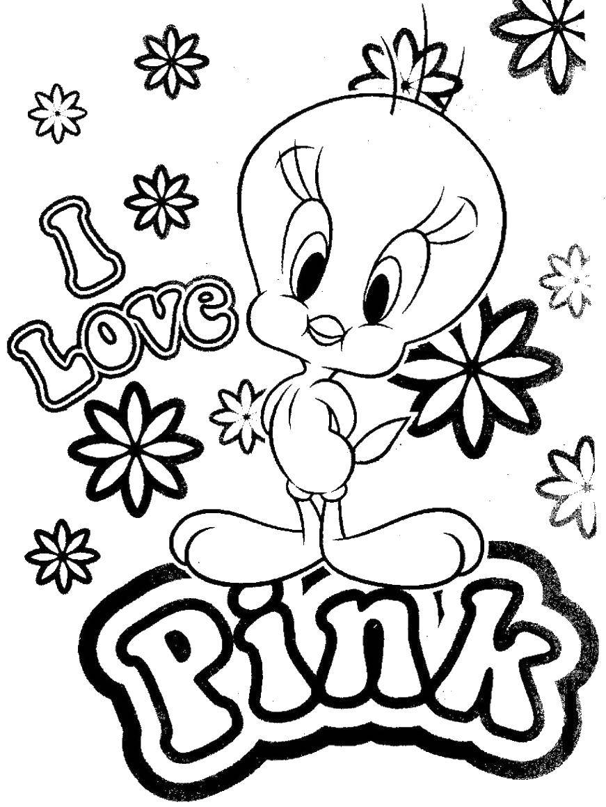 Coloring Twitty chick. Category cartoons. Tags:  Tweety, chicken.