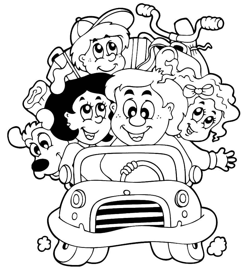 Название: Раскраска Дружная семья едит в машине. Категория: Члены семьи. Теги: машина, семья, дети.