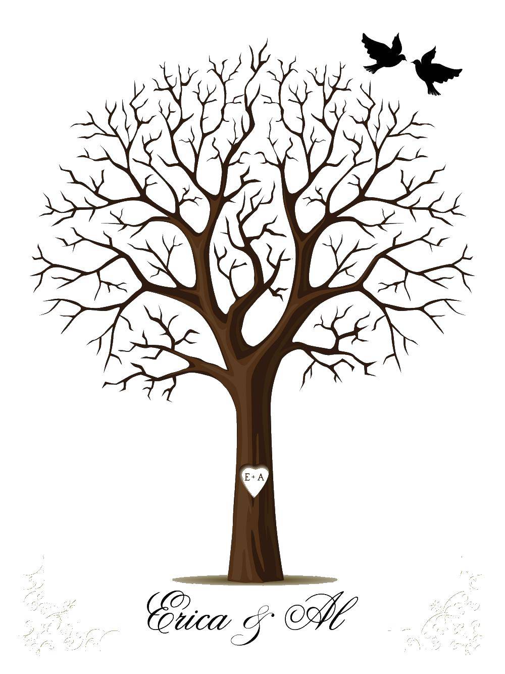 Название: Раскраска Дерево с вырезанными именами. Категория: дерево. Теги: дерево, имена.