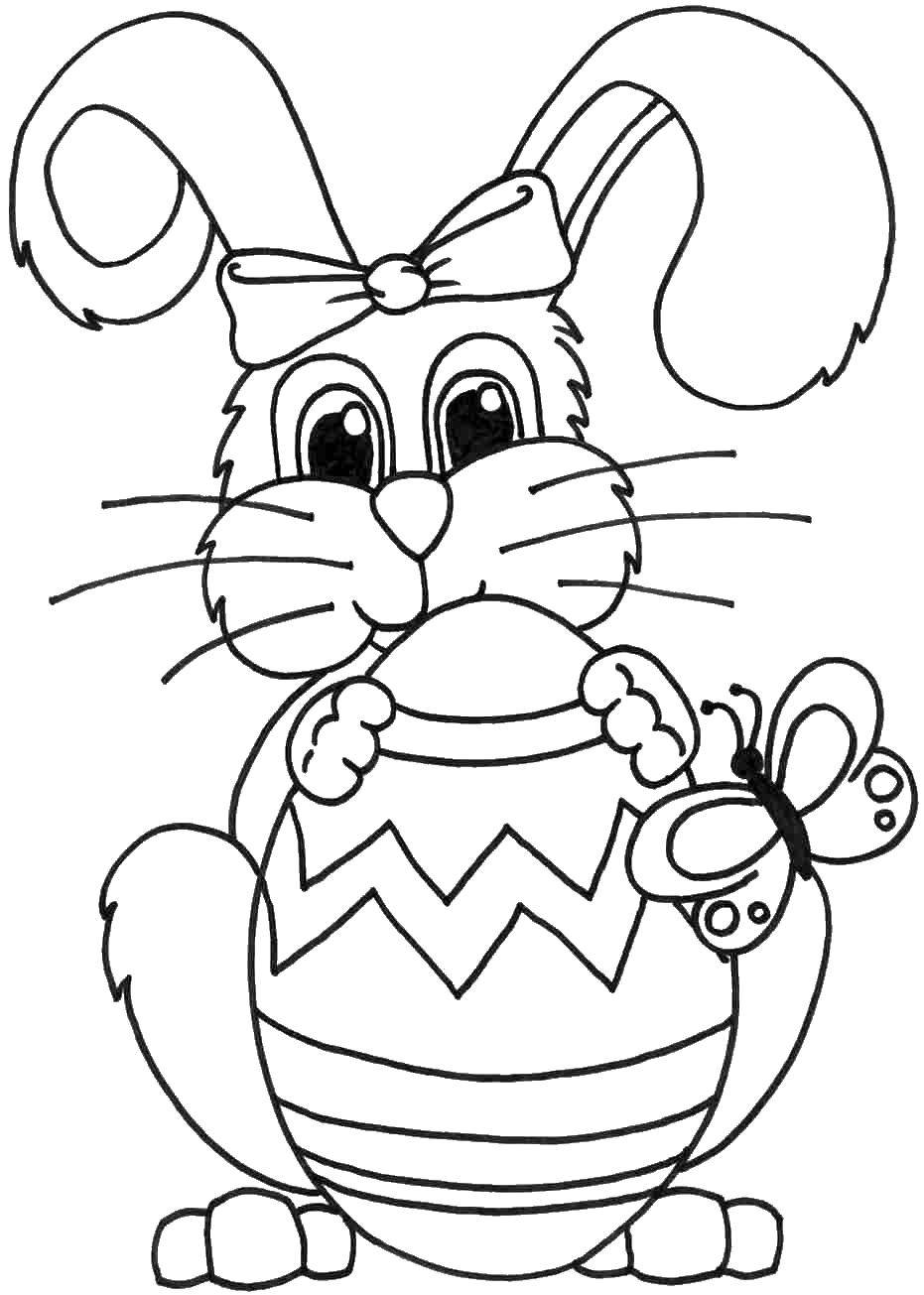 Название: Раскраска Крольчиха с большим яйцом и бабочка. Категория: кролик. Теги: яйцо.