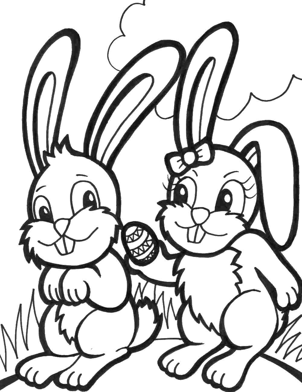 Coloring Rabbit and DOE-rabbit with egg. Category the rabbit. Tags:  Bunny, rabbit, egg.