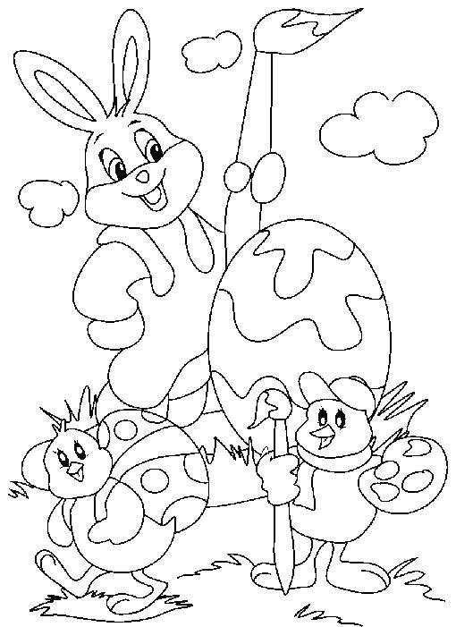 Название: Раскраска Кролик рисует на яйцах. Категория: кролик. Теги: кролик, кисточка.